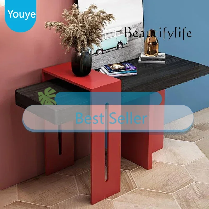 

N19 Italian minimalist entrance table painted black oak color matching partition cabinet entrance corridor simple bar counter