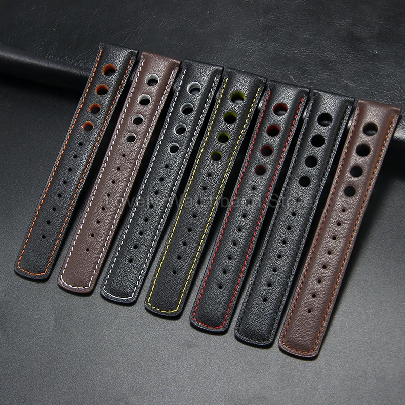 مشبك قابل للطي لساعة تيسو T-Race حزام ساعة من الجلد الطبيعي المثقوب PRS516 T044430A T044614A T044417A واجهة مسطحة