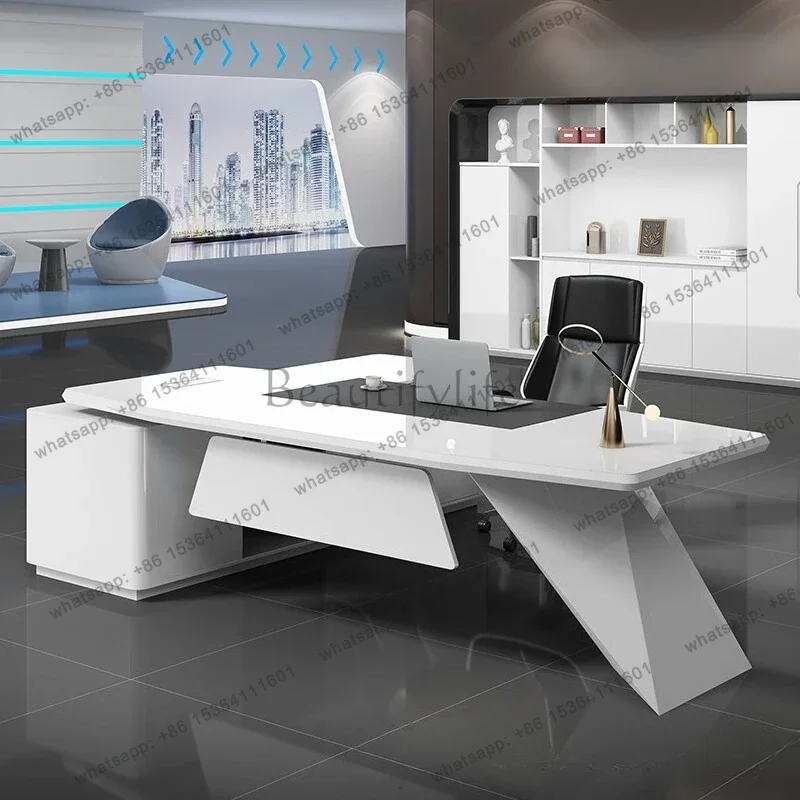 D36Light luxury paint boss table fashionable white simple modern diamond diagonal foot high-end executive table