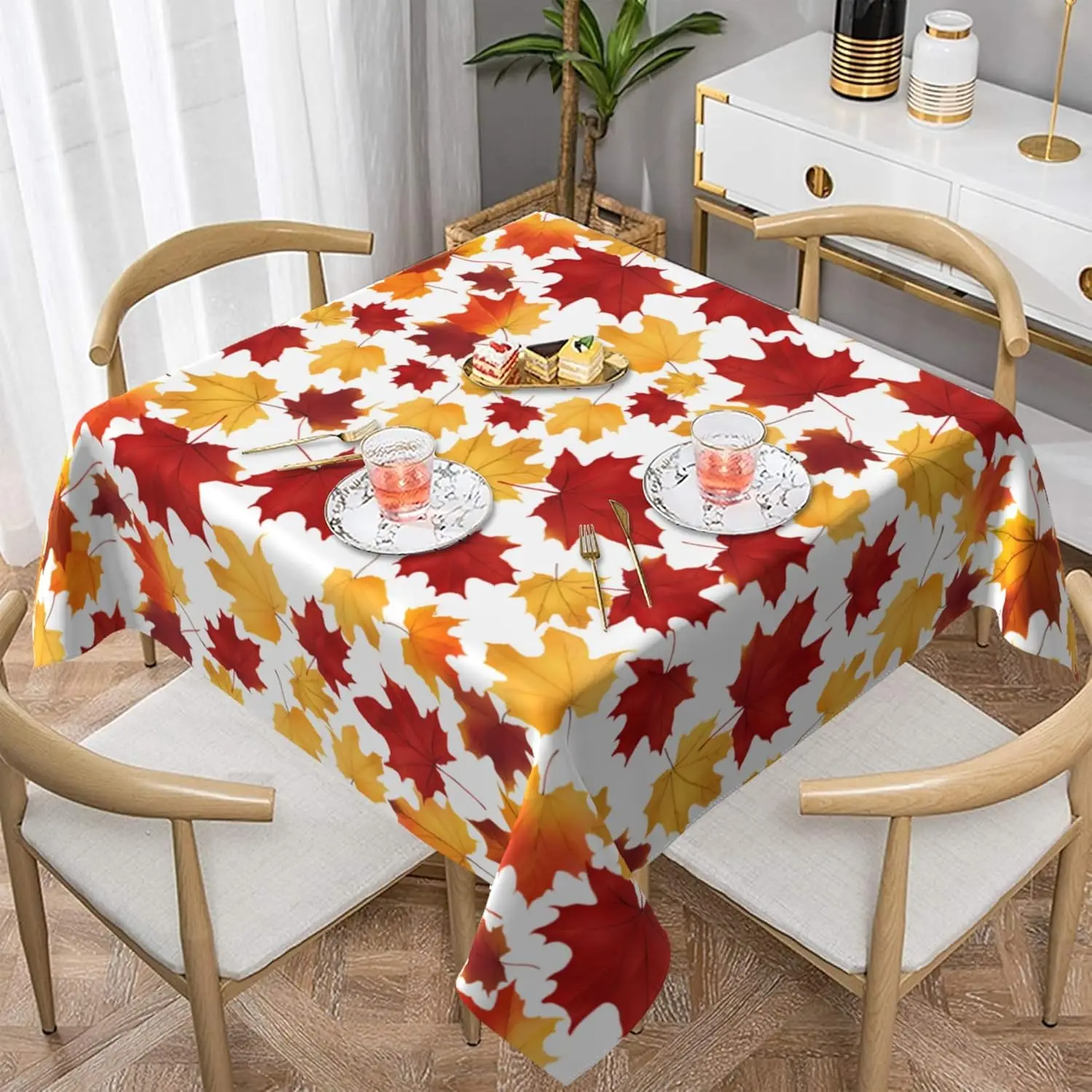 Autumn Maple Leaves Rectangle Tablecloth Wedding Party Decor Fall Thanksgiving Plants Polyester Table Cloths Kitchen Table Decor