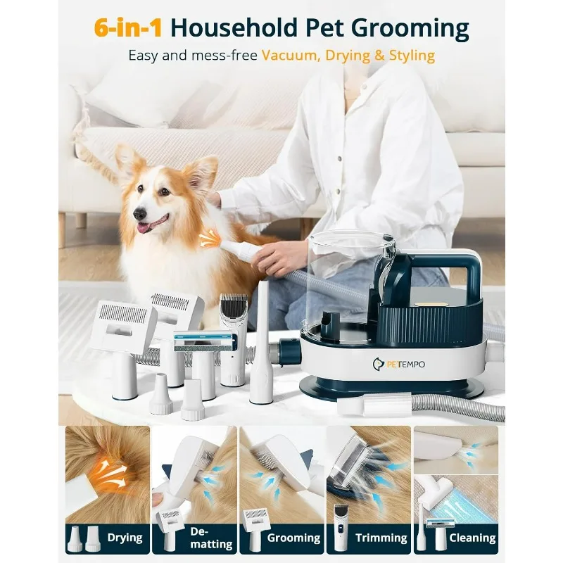 Pes grooming vacuum & bublina sušička, 2.5L pes vacuum pro ubývání grooming s 3čepel teplota nastavení, 10-in-1