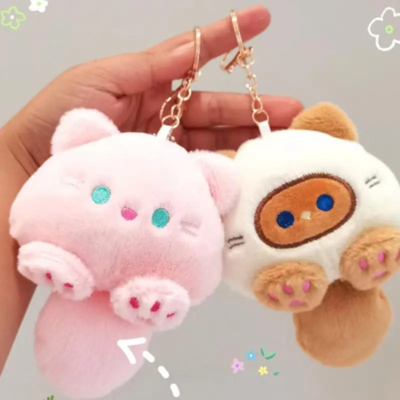 Kawaii Cat Plush Chaveiro para Crianças, Boneca Recheada de Desenhos Animados, Saco Pingente, Chaves do carro, Acessórios Mochila, Chaveiro, Presente de Natal