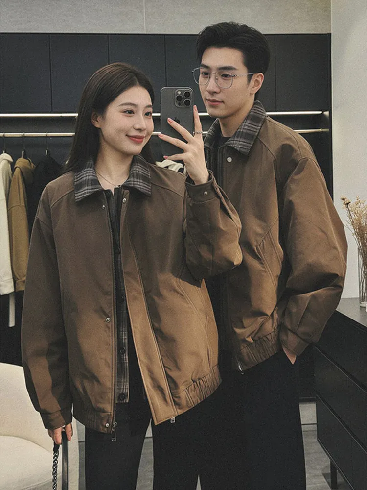 

American Retro Barn Sle Couple Fake Two-Piece Jaet Men's Spring Autumn New Versatile Patchwork Flight Jaet