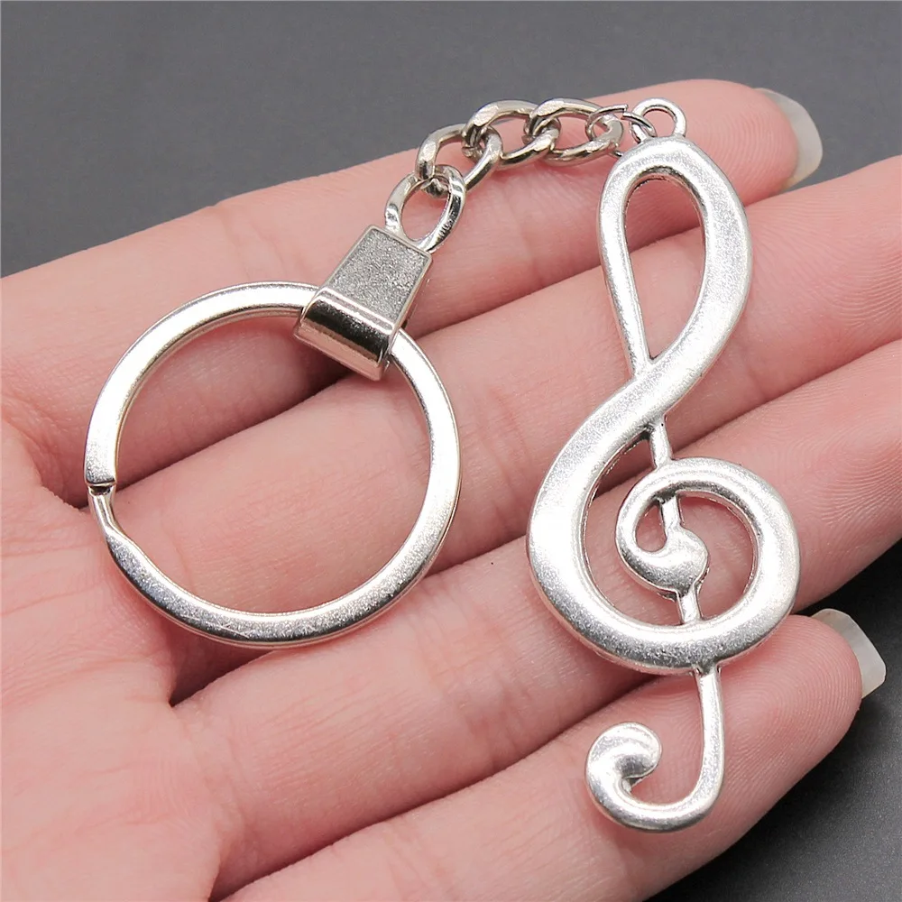 Dropshipping Antique Silver Color 61x22mm Big Musical Note Pendant Keyring Souvenirs Gift