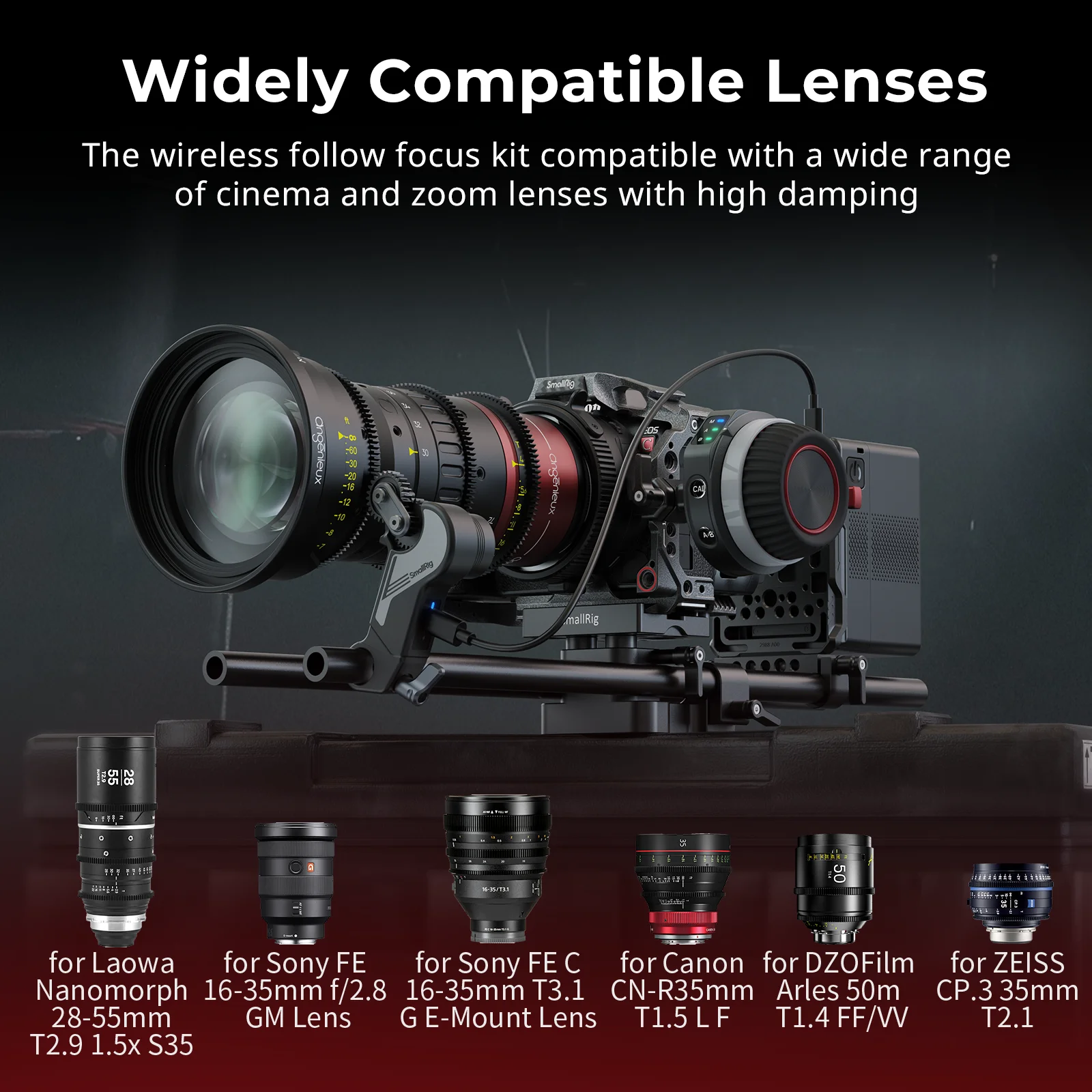 SmallRig 4296 Wireless Follow Focus Kit Lite Zoom Lens Precision Low-Latency Control for DSLR Mirrorless Cameras Video Shooting