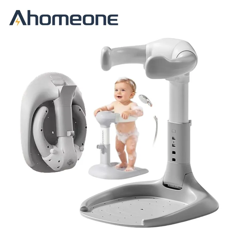 Support de bain pliable pour bébé avec 8 patins antidérapants, support de douche pour tout-petit, siège de bain anti-basculement, support de pommeau de douche mains libres, aucun assemblage requis, gain de place, ABS non toxique, anti-moisissure, pour bébés de 6 à 24 mois