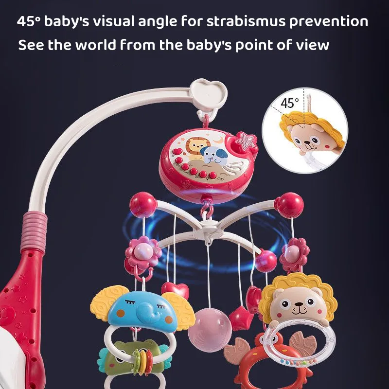 Zabawka do łóżeczka dla noworodka, dzwonek, grzechotka, pilot zdalnego sterowania, projektor świetlny, muzyka, grzechotka przy łóżeczku dla niemowląt, zabawki edukacyjne dla dzieci w wieku 0-1 lat