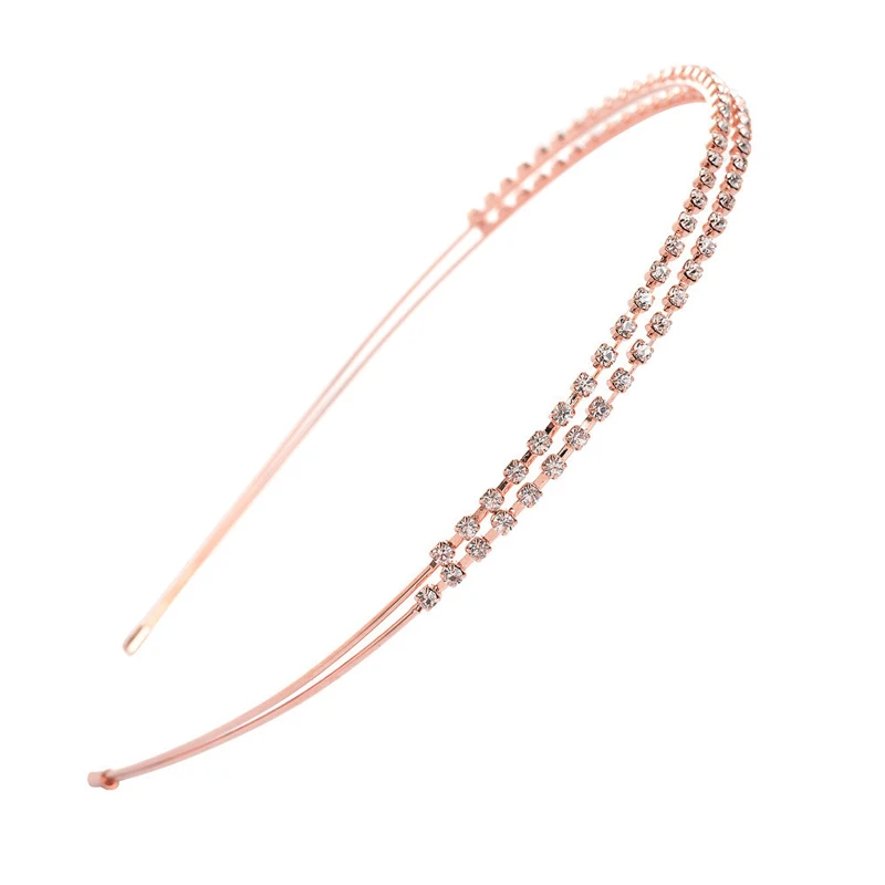 Korean Hair Accessories Double Thin Luxury Crystal Hairbands Rose Gold Color Diamante Headbands For Women Girls