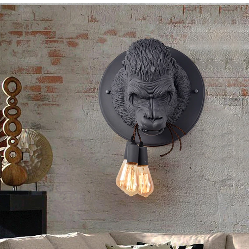 Nordic Wall Lamp Indoor Decor Lighting E27 Animal Bedroom Orangutan Bar Retro Vintage Modern Sconce Resin Creative Hallway Light