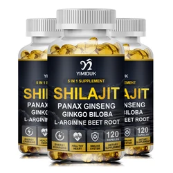 Yimiduk Pure Vegan Shilajit Capsules with Ginseng & 55% Fulvic Acid For Immunity Men Energy Supplement Physical Performance