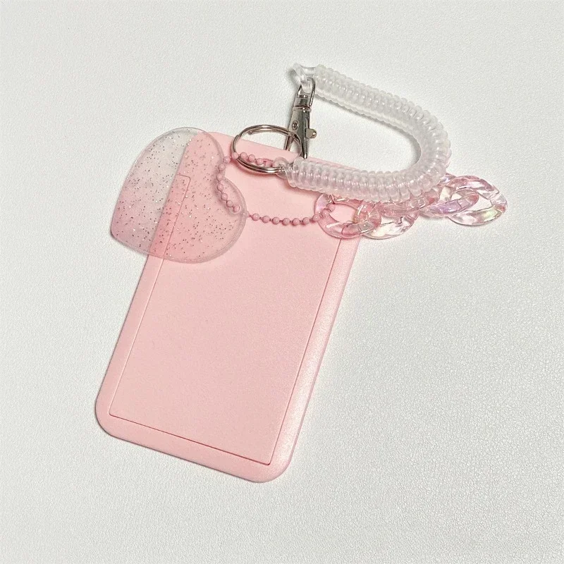 Portatarjetas de identificación con colgante de amor, fundas Kawaii para tarjetas de crédito, fundas para tarjetas de autobús para estudiantes, funda con cuerda de primavera