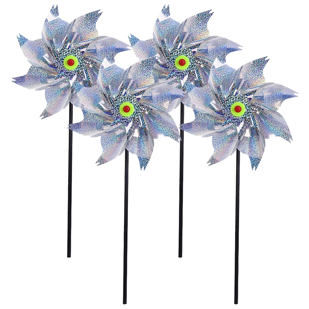 4pcs Bird Repellent Windmill 24cm Silver Windmillfarmland Manor Use8 Blade Rotating Windmilloutdoor Bird Repellent