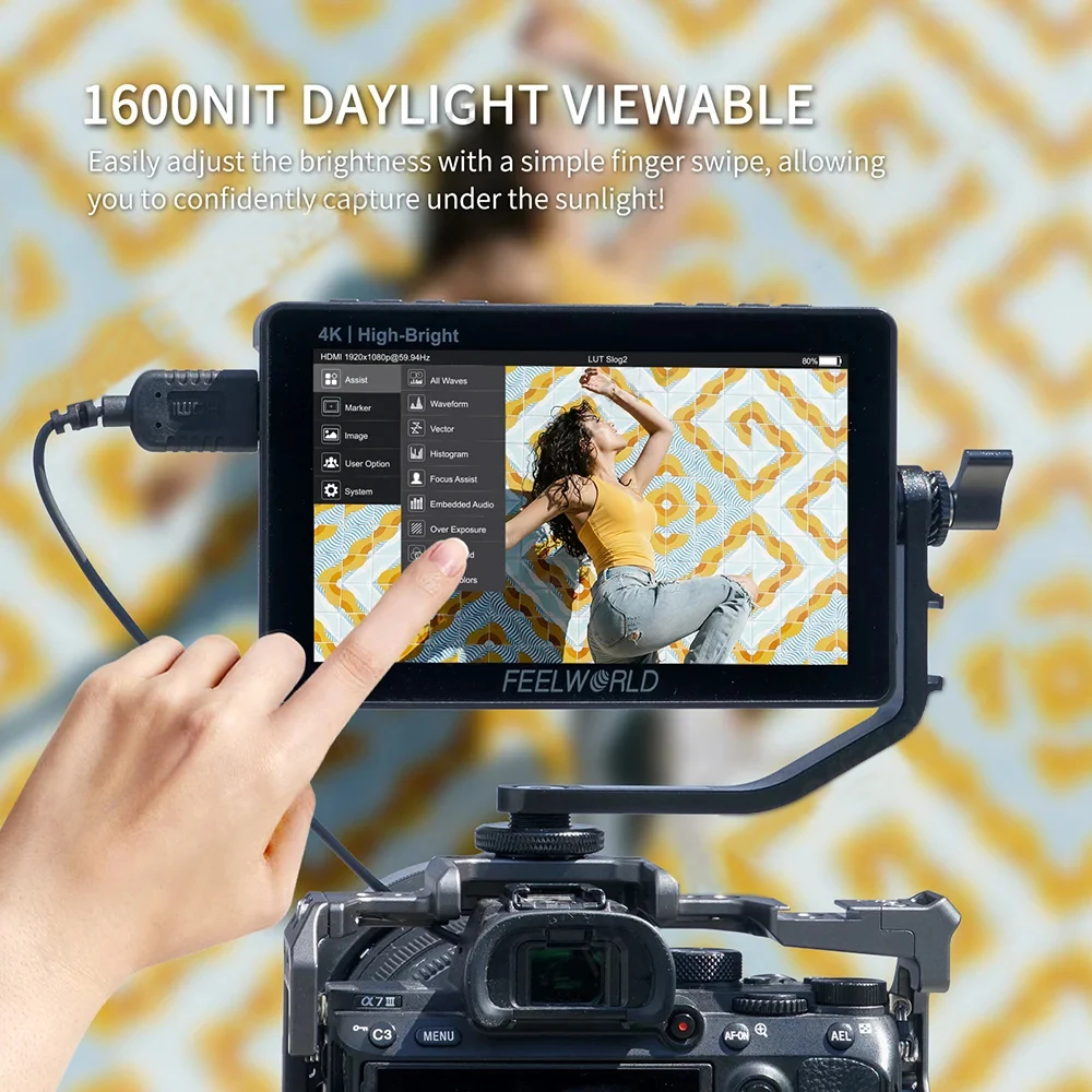 FEELWORLD-High Bright Full HD IPS Panel Touch Screen DSLR Camera Field Monitor, 4K HDMI, 3D LUTs for Rig F5 PROX, 5.5 ", 1600NIT