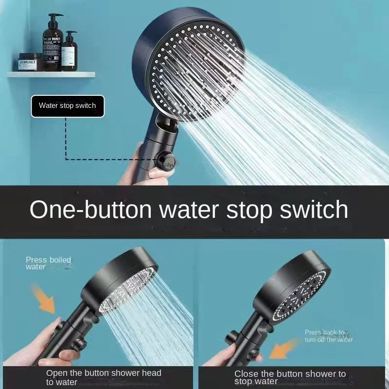 High Pressure Shower Head One-Key Stop Spray Nozzle Water 5 Models Knobs Saving Portable Shower Head Bathroom Accessories