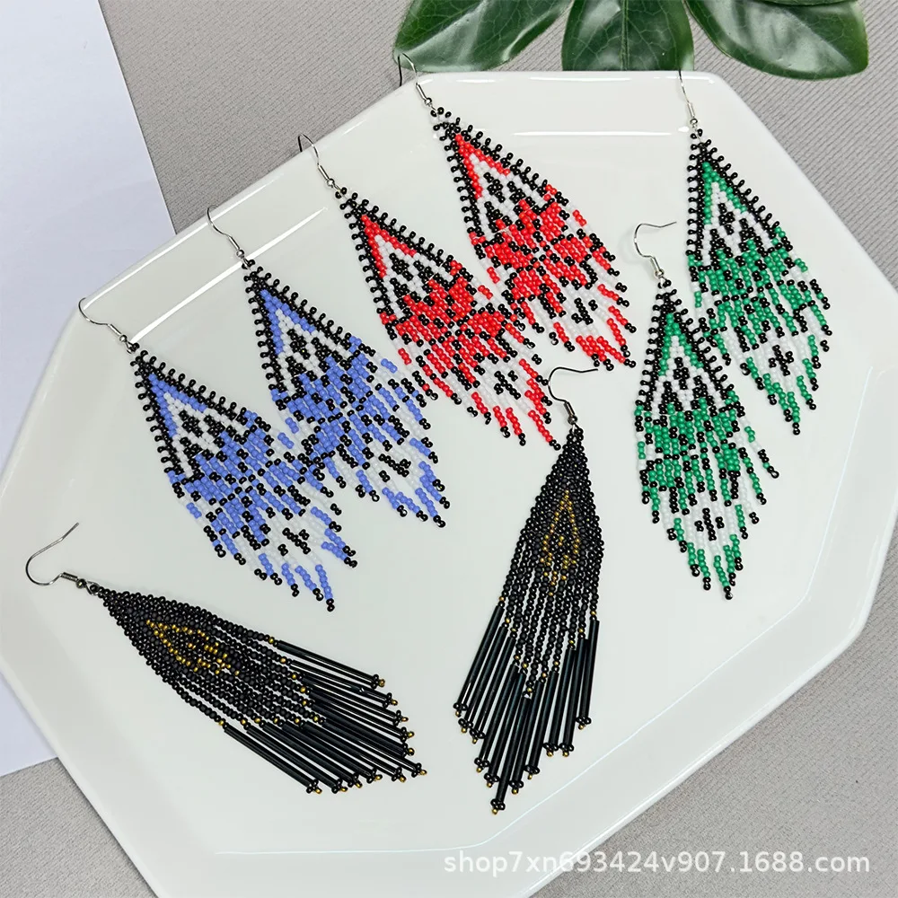 ZGMXR  Rice bead earrings Flower Tassel Colorful Bohemia Alloy Woman Handmade weaving Fashion Simple Beaded earrings