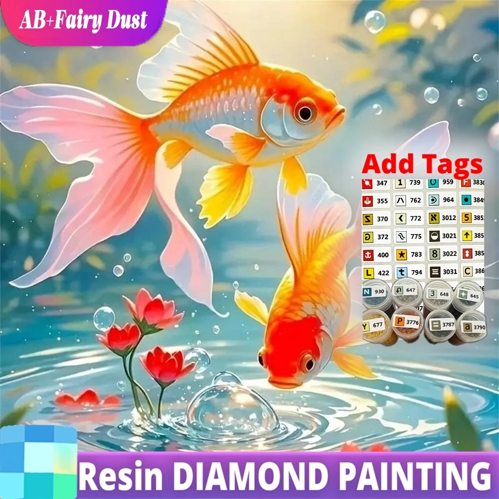 Resin AB Fairy Dust DIY Diamond Embroidery Fish Painting Animal Pattern For Adults Beginners Mosaic Wall Decoration