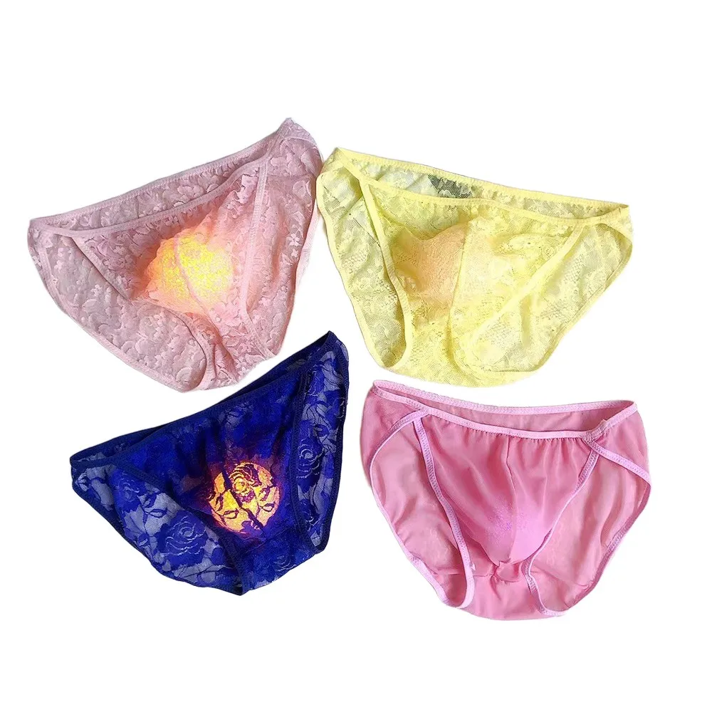 Men 1pc Random Color Briefs Shorts Lace Sheer U Convex Pouch G String Bikini Thongs Low Waist Lightweight Underpants