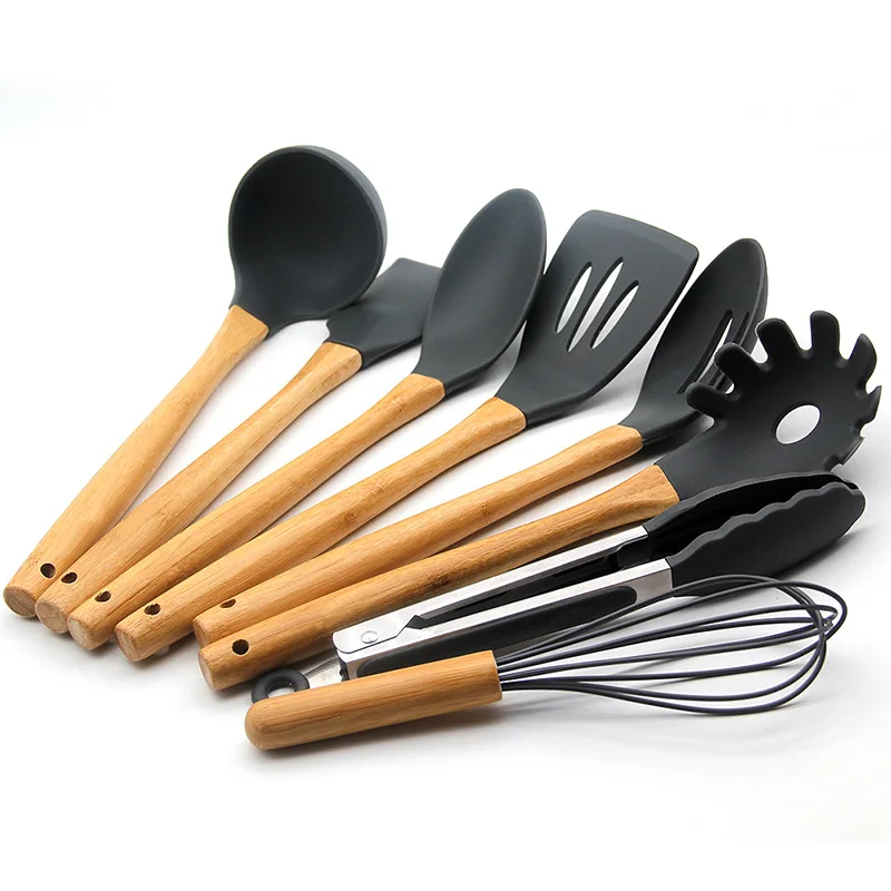 

9 Pieces Soup Spoon Spatula Set Cooking Tools Kitchen Utensils Kitchenware Set Silicone Suit Cookware Set With Bucket