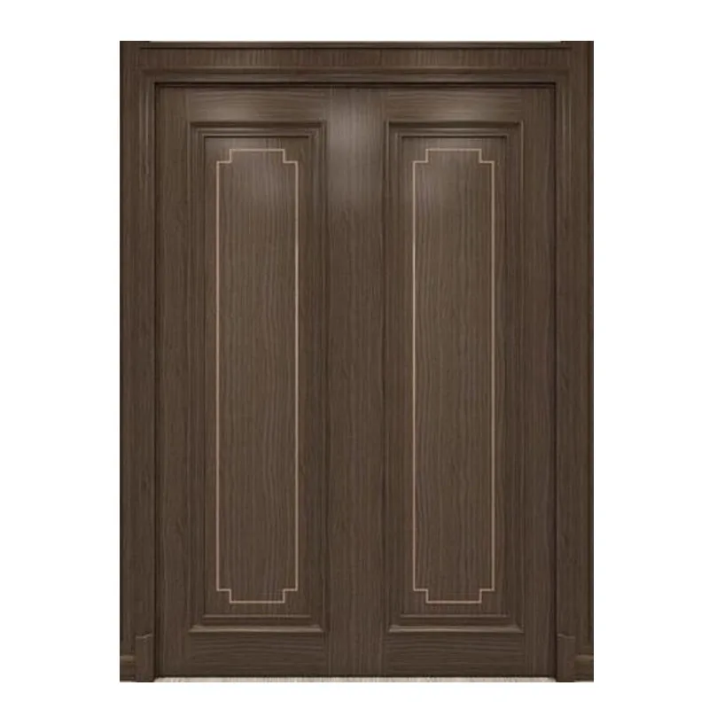 factory price modern front door walnut solid mahogany wood double open exterior  pre-hung security wooden doors