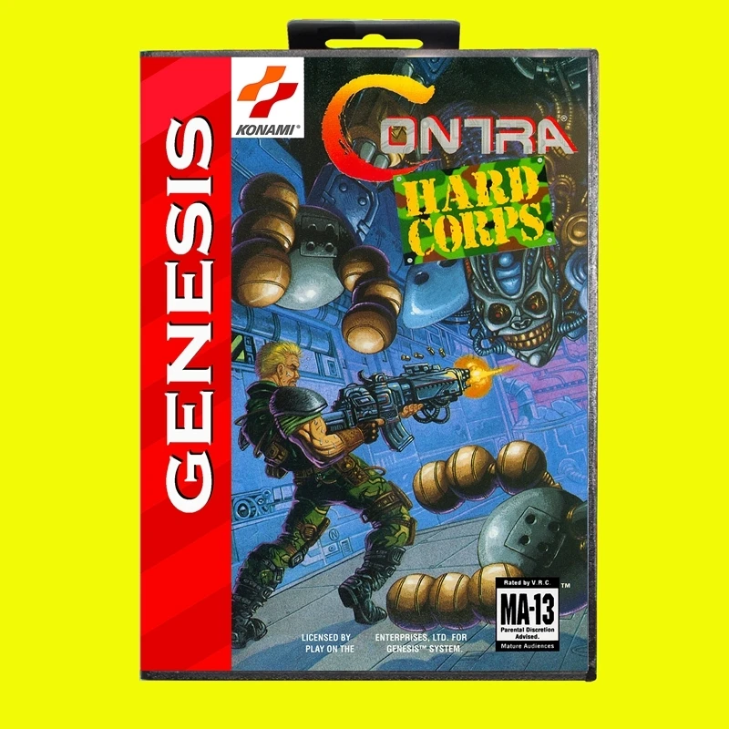 Contra Hard Corps NTSC MD Game Card 16 Bit with US Box for Sega Megadrive Genesis Video Game Console Cartridge