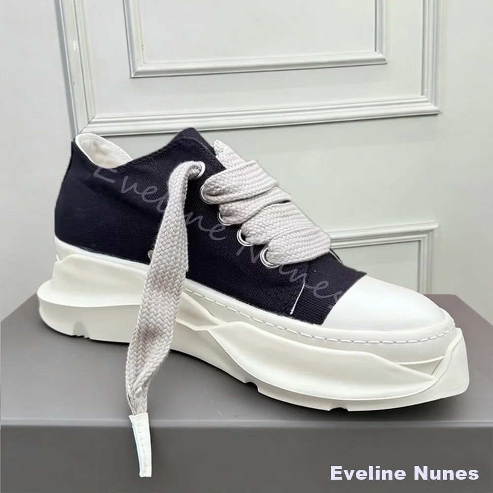 Low-top Platform Canvas Shoes Men Round-Toe Height-Increasing Lace-Up High-top Couple's Sneakers 2026 Open-Mesh Casual Sneakers