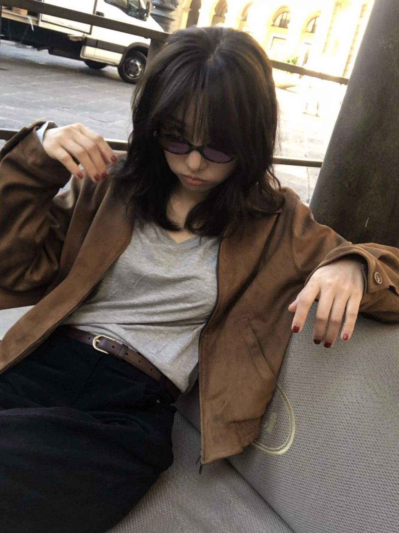 Damska kurtka motocyklowa Casual Sle z zamkiem błyskawicznym, zamszowa, jesienno-zimowa, dopasowany krój, włókno poliestrowe, kołnierz z klapami.