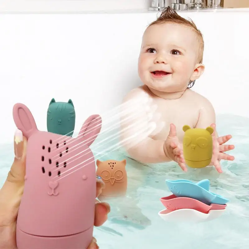 Silicone Bath Toys For Toddlers Silicone Shark Kids Bath Toys 7PCS Toddler Bath Toys Set For Kids Bath Toys Bathtub Spray Water