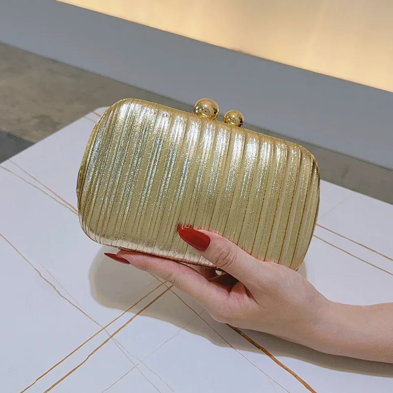 pleated small handbag, women's fashion temperament elegant handbag box type dinner party