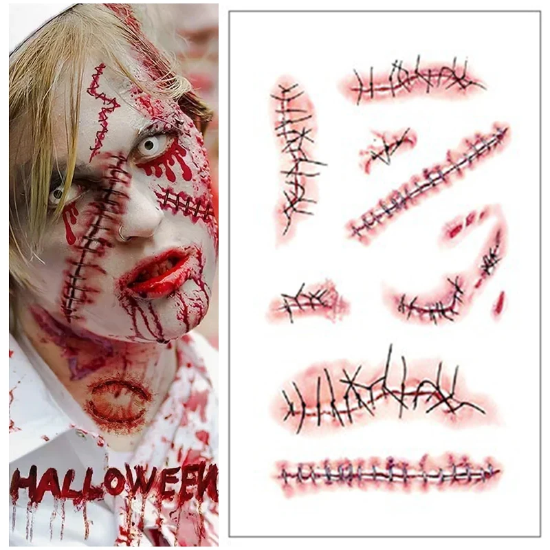 

Татуировки на Хэллоуин, временные татуировки на рану, водонепроницаемые реалистичные татуировки с кровью, травма, шрам, татуировки, наклейки для лица, руки