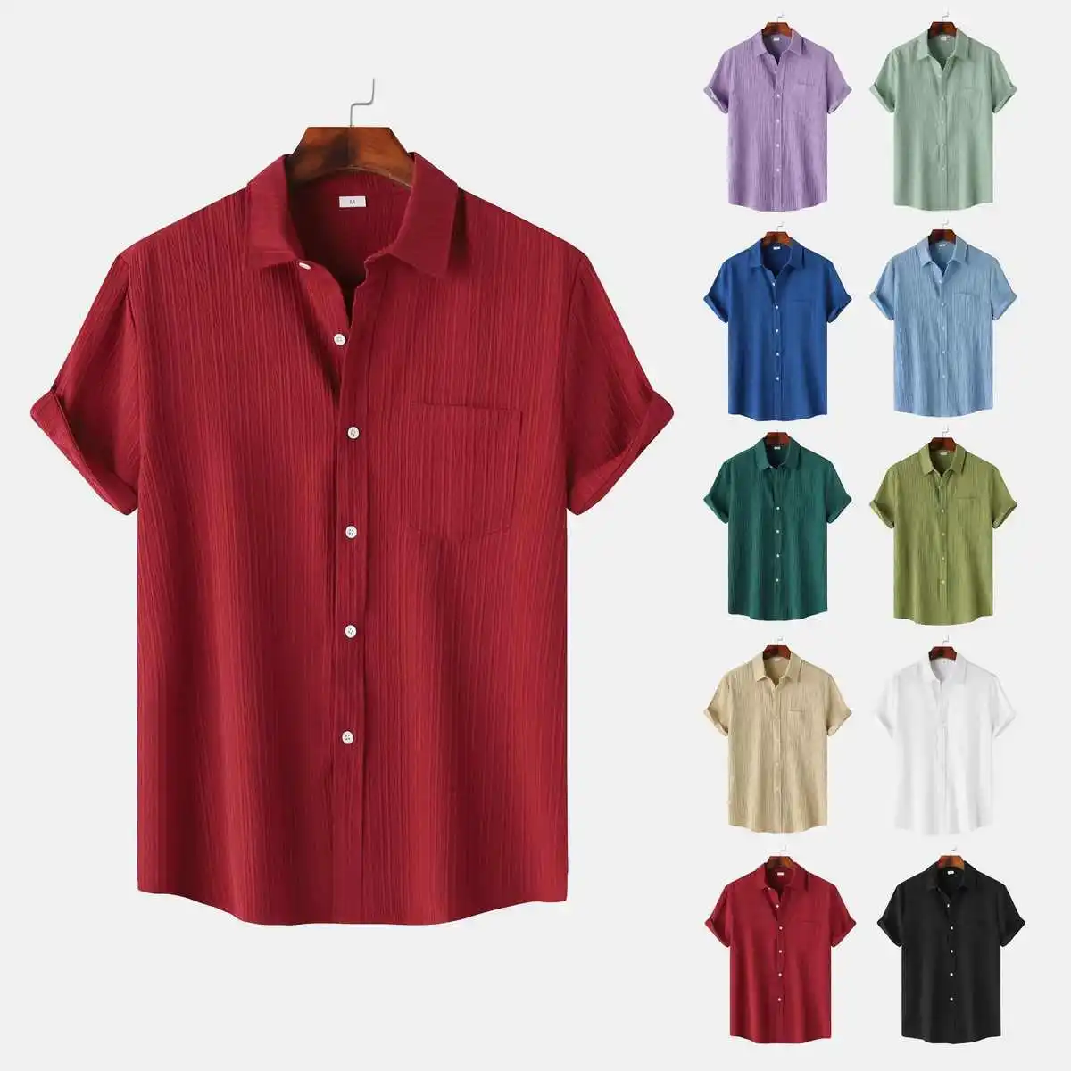 

Men's ort Sve irt Color Lapel Flip Collar Breathable Lightweight Polyester Cotton Blend Ultra-ort Length Zipper Closure