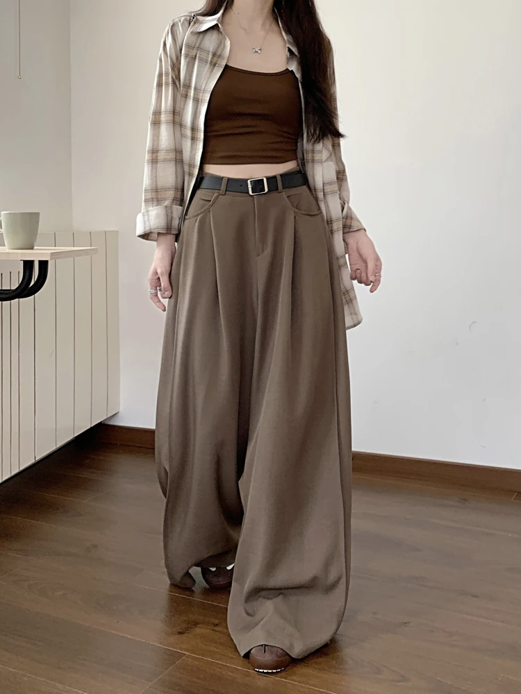 

Kumikumi Casual Loose High Waist Wide Leg Pants Women's Summer Drapey Pure Color Versatile Long Trousers Floor-Length Pants