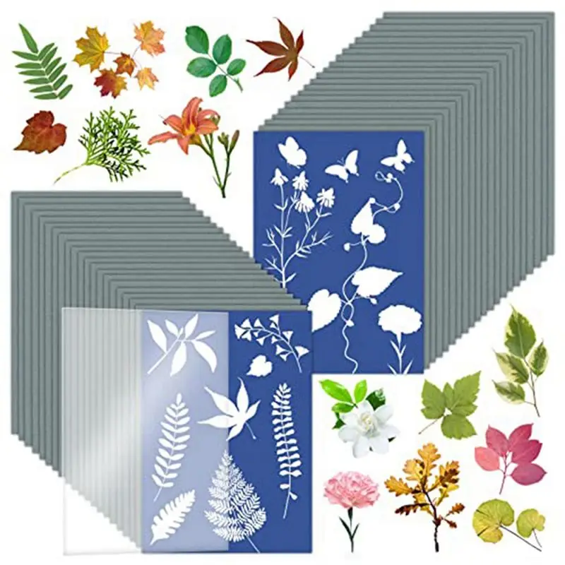 ABRI-60 Sheets Cyanotype Paper A5 Sunprint Art Kit High Sensitive Sun Paper Nature Sun Printing Kit Light Green