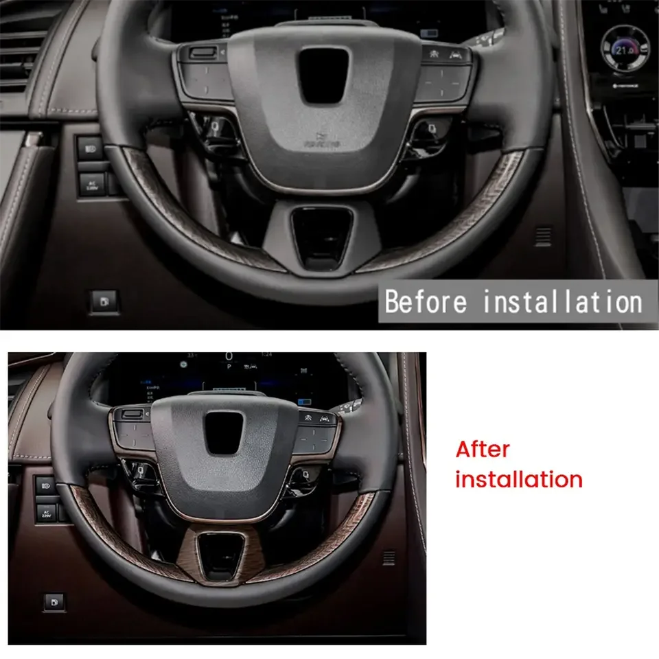 Car Wood Grain Steering Wheel Trim Frame Cover Sticker Car Inner Accessories for Toyota Alphard 40 Series 2023+ LHD
