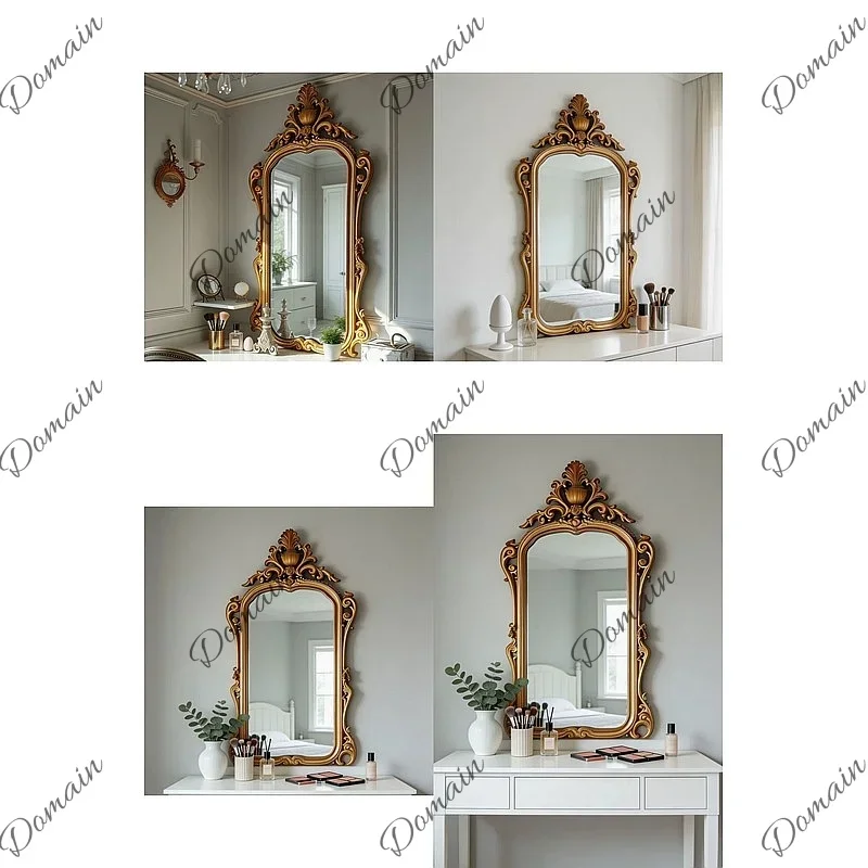 A81 Vintage French Makeup Mirror Ins Desktop Dressing Table Mirror European Bathroom Wall Fireplace Decor