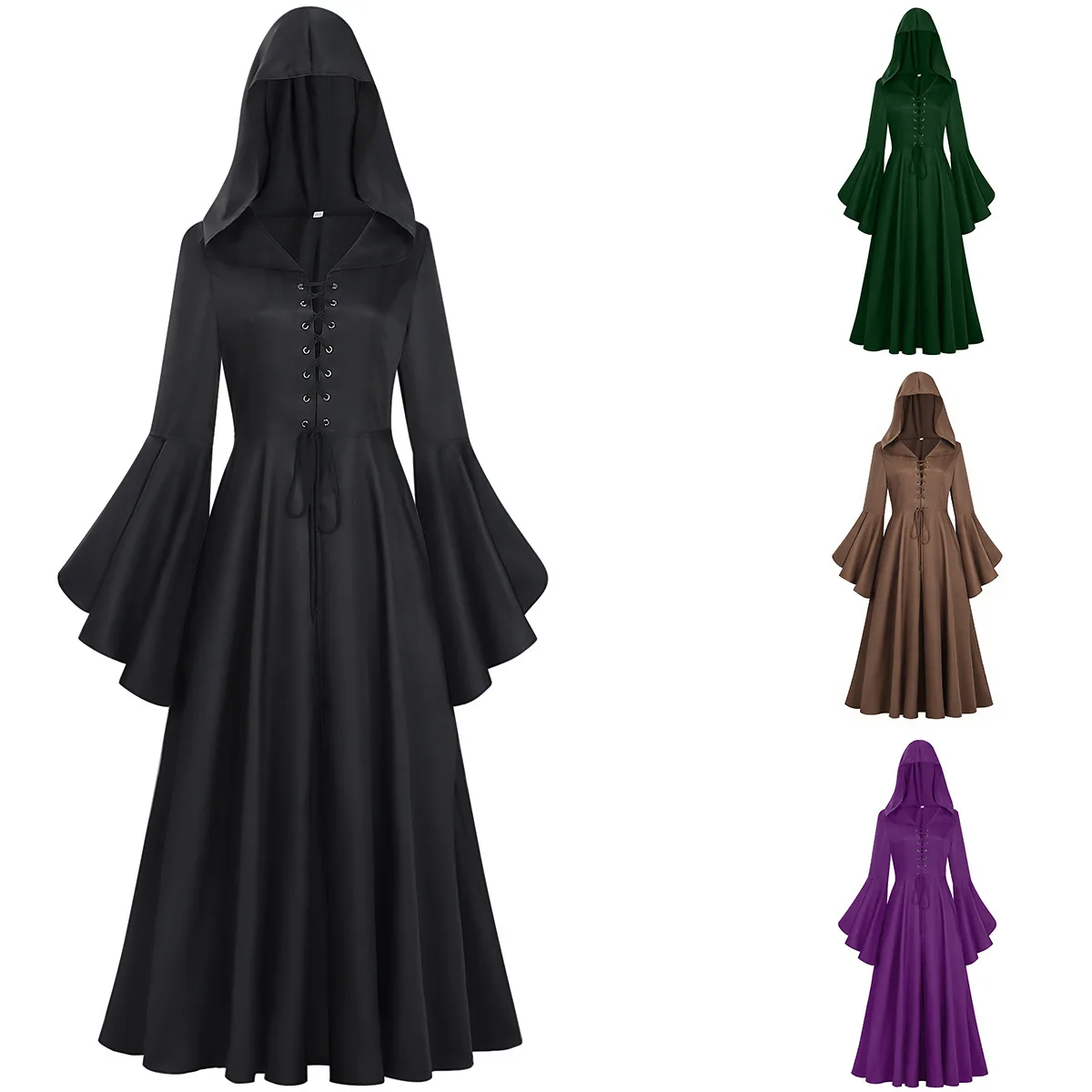 

Готическое женское длинное платье в стиле панк, с капюшоном, винтажное средневековое, для фестивалей, уличная одежда, весенний наряд, платье с капюшоном для взрослых