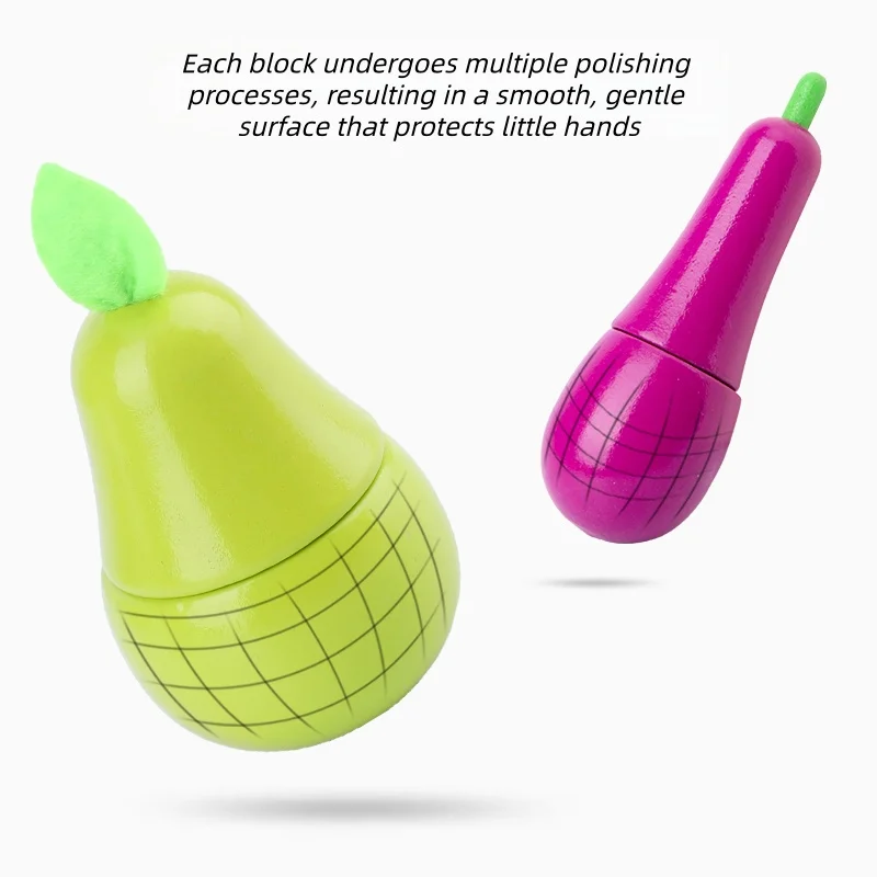 تتضمن مجموعة ألعاب قطع الفاكهة الخشبية مجموعة متنوعة من الفواكه والخضروات لتقطيع الأطفال سيكون لديهم مطبخ التظاهري #4