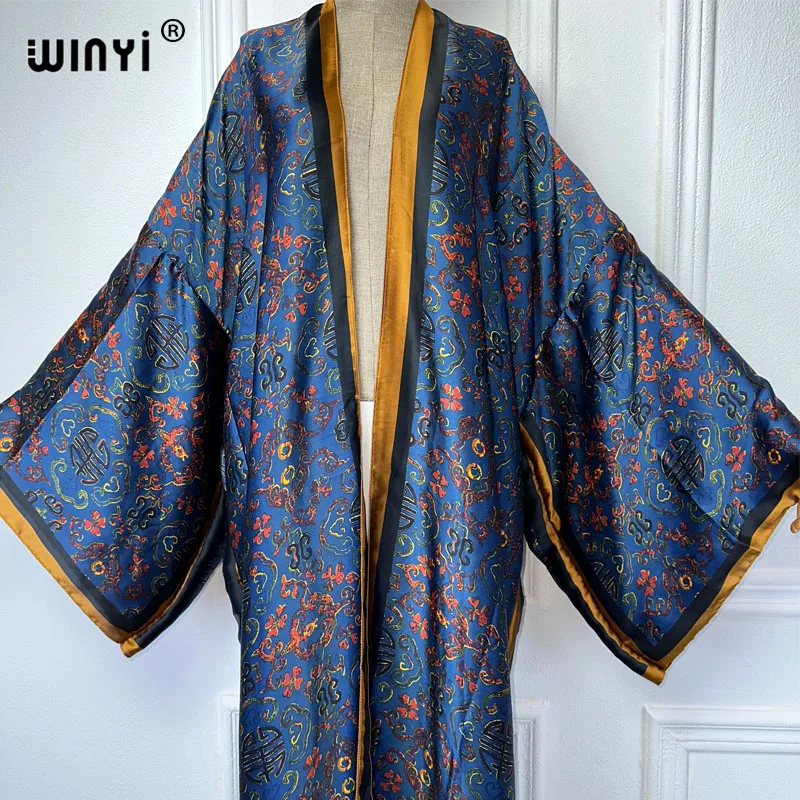 Winyi Retro Print Kimono Zomer Vest Vrouwelijke Blouse Abaya Dubai Luxe Strand Cover Up Afrikaanse Jurken Voor Vrouw Feest Kaftan