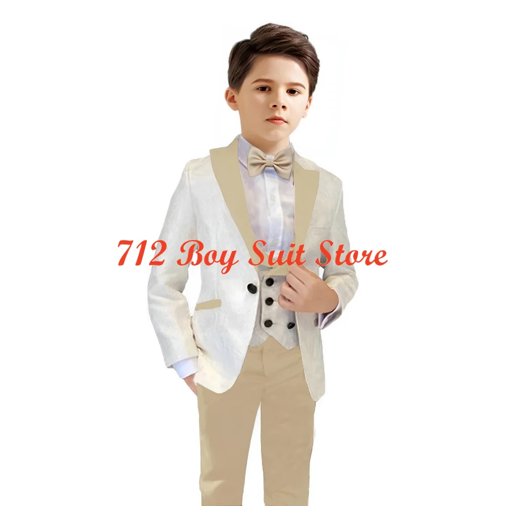 Traje elegante para niños, 3 piezas de boda de esmoquin, chaleco de doble botonadura, Blazer, pantalones, conjunto Formal para niños