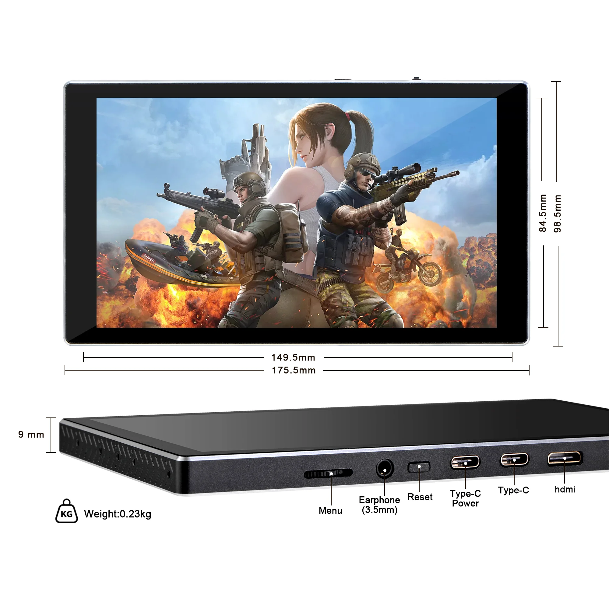 Wisecoco 7 Polegada 1920x1080 FHD Monitor Portátil Touch IPS Tela Tipo C Display de Jogos para Raspberry Pi Laptop PC PS5 XBox