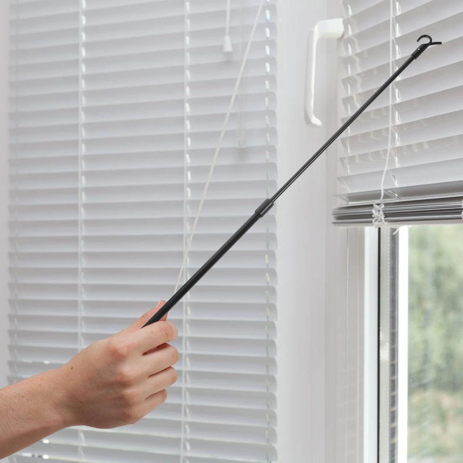 Window Curtain Rod Telescopic Rods Pull Wand Opener Pole Venetian Blinds Drapery Wands for Curtains Black