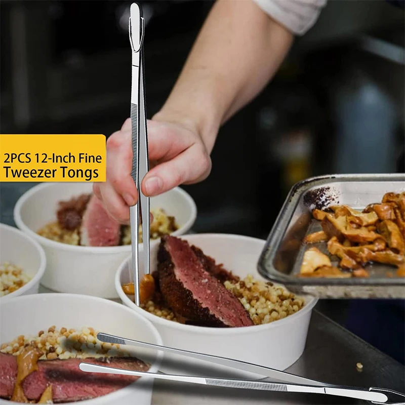 LMETJMA 2 szt. Pęseta kuchenna Heavy Duty szczypce do żywności ze stali nierdzewnej szef kuchni gotowanie pęsety do grillowania grillowanie gotowanie JT349 — zdjęcie 6