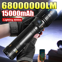 68000000LM Super Powerful LED Flashlights 15000mah Built-in Battery Rechargeable Torch Zoom 4km Strong Light Tactical Flashlight