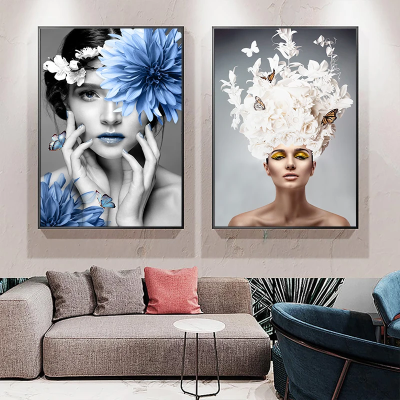 

2pcs/Set Flower Butterfly Beauty Fashionable Canvas Poster, Wall Art Pictures Painting Modern Office Corridor Home Decor