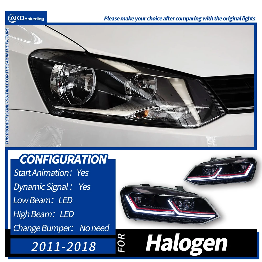 AKD Hoofd Lamp voor VW Polo LED Koplamp 2011-2018 Koplampen POLO DRL Richtingaanwijzer Grootlicht Angel Eye projector Lens