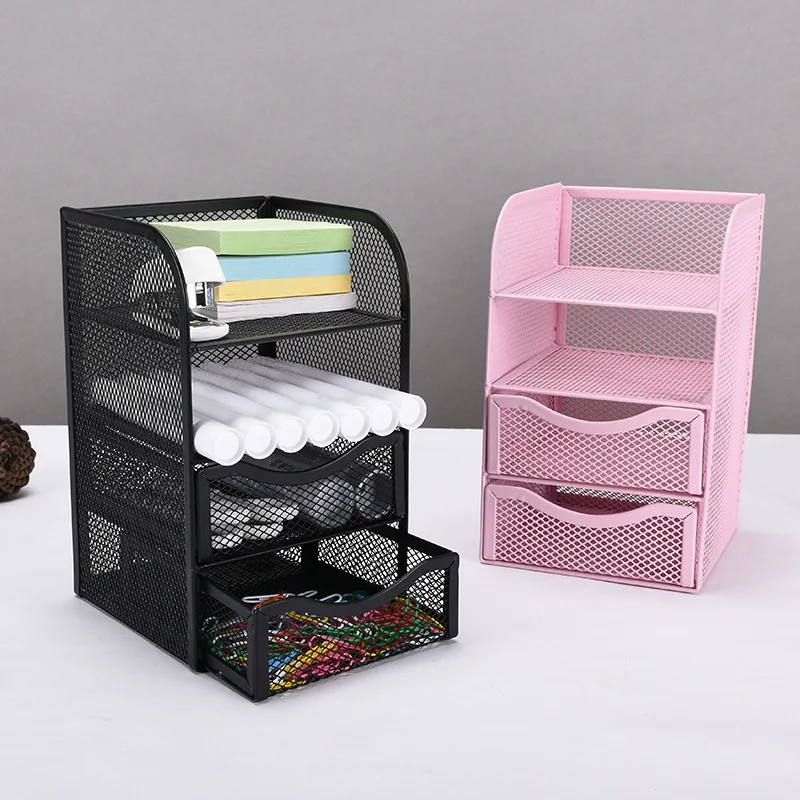 

Drawer Storage Box Sundries Rack Metal Note Box Office Stationery Three-layer Grid Multifunctional Magazine Storage Rack