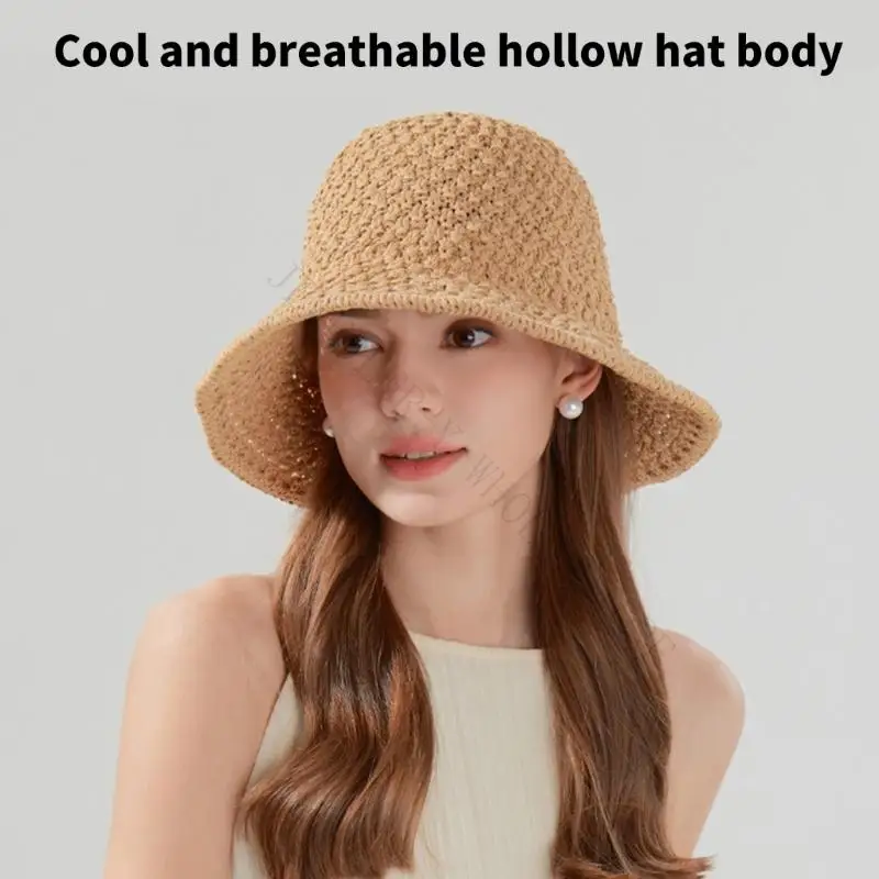 R7UF Wide Brims Fisherman Hat for Women Girl Outdoor Activity Sunproof Crochet Bucket Cap For Travel and Daily Photography