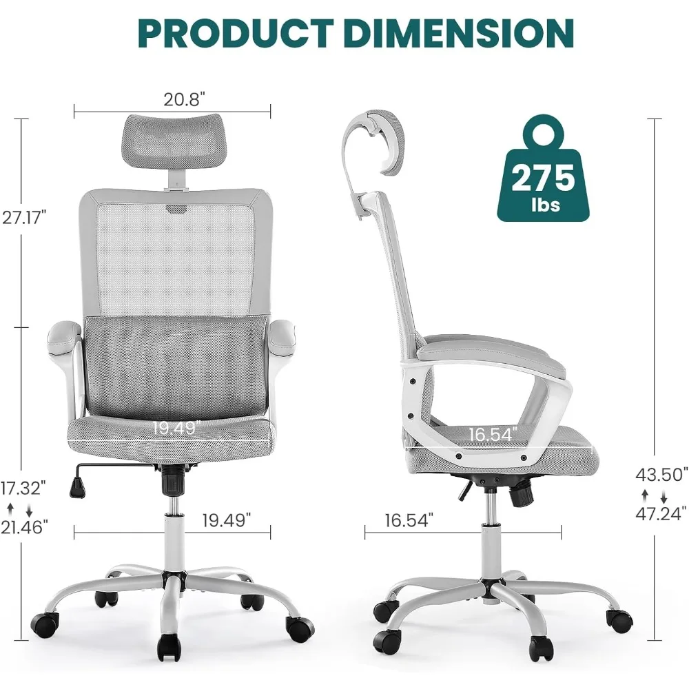 Kantoorbureaucomputerstoel, Ergonomische Comfortabele Rugleuning Met Hoge Rugleuning, Gaasstoelen Met Wielen, Comfortabel Kussen, 120 ° Kantelen