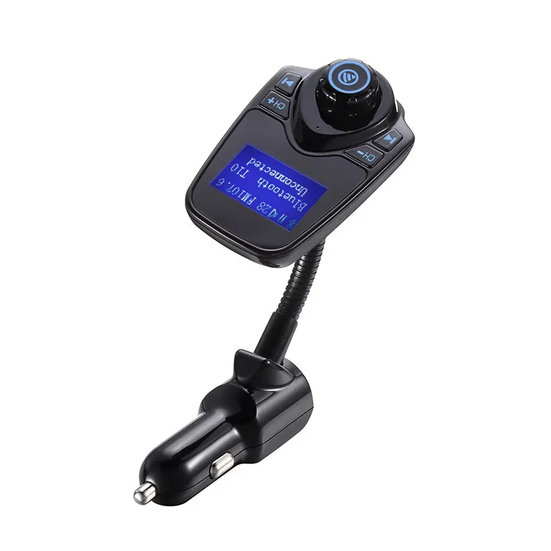 ALLSOME T10 Bluetooth Car Kit Handsfree Set FM Transmitter MP3 Music Player 5V 2.1A USB Car Charger, AUX Hole Line in & Line Out