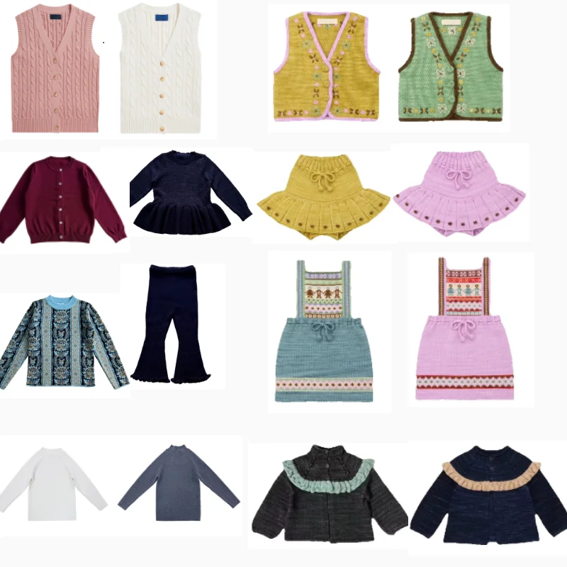 Girls Sweater 2026 Fall New Printed Embroidered Knitted Vest Cotton Thickened Warm Knitted Coat Cute Sweet Girls Strap Skirt
