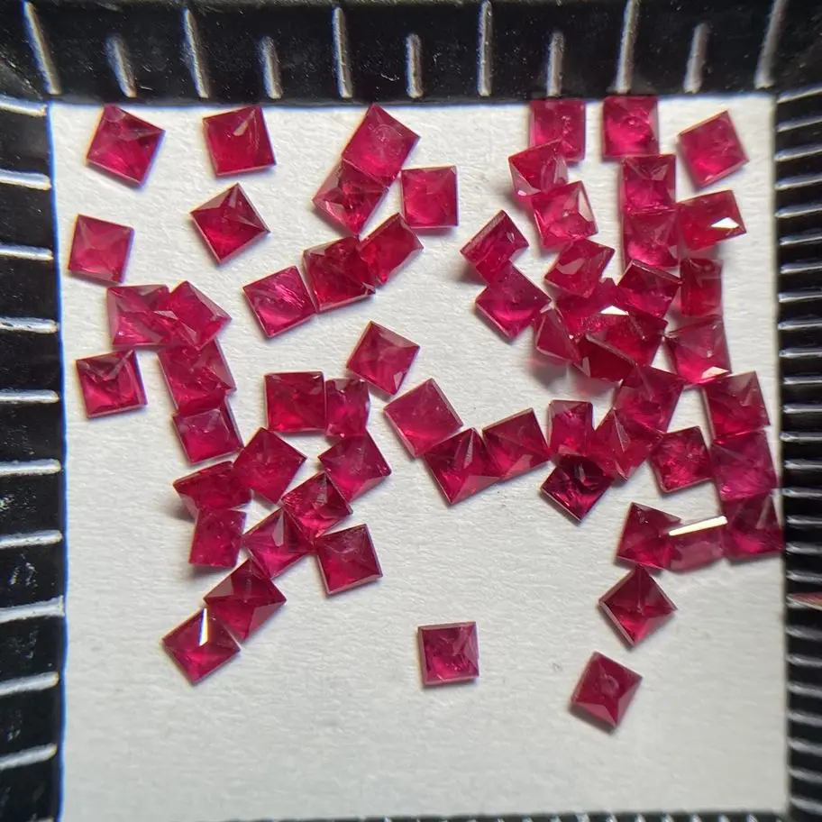 Small Size Princess Cut Natural Red Ruby Square Africa Original Pigeon Blood Gemstones